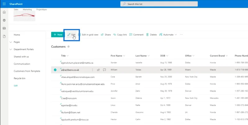 SharePoint-listeelement: Redigering av enkelt og flere elementer