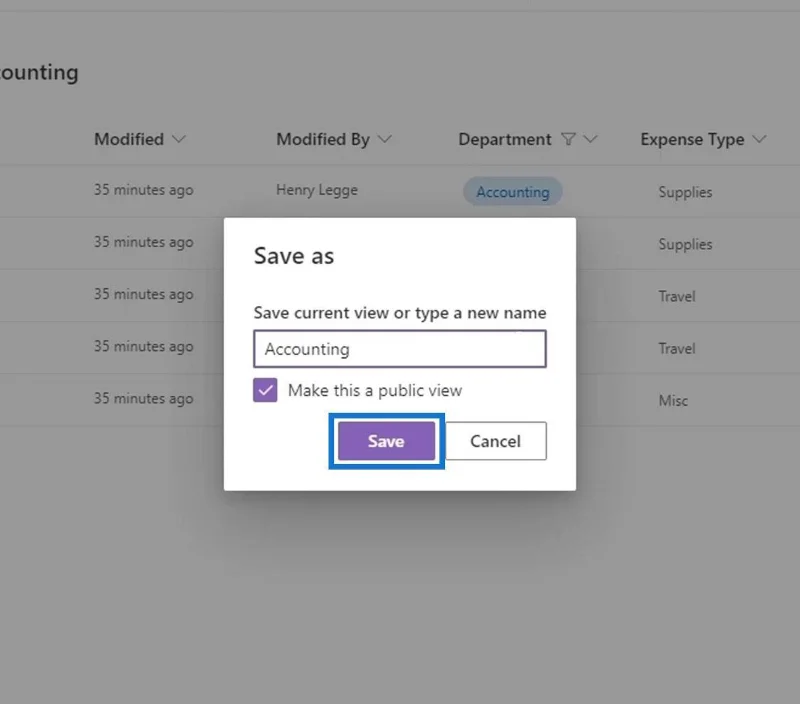 MS SharePoint-visninger |  Opprette og lagre