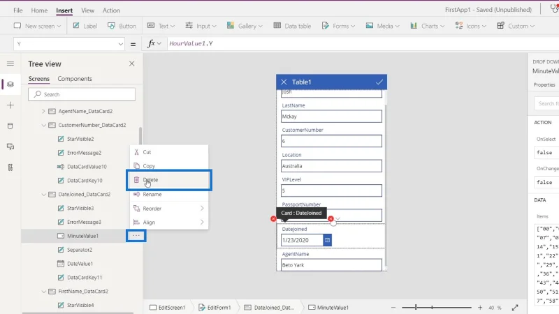 PowerApps-näyttö: muokkaaminen ja päivittäminen