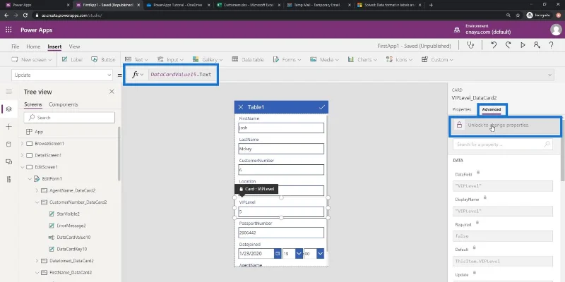 PowerApps-näyttö: muokkaaminen ja päivittäminen