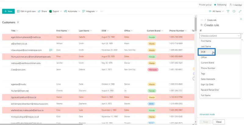 SharePoint-luettelon muotoilun esittely
