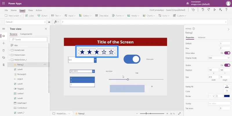 Bemeneti elemek és használatuk a Power Apps-ben