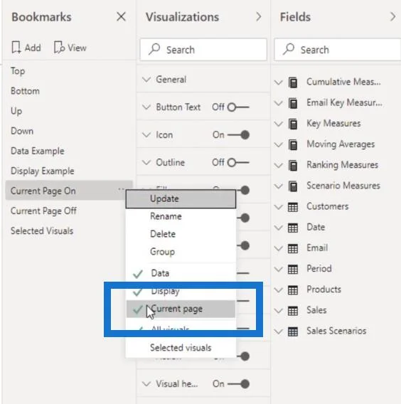 Slik bruker du alternativer i et bokmerke i LuckyTemplates