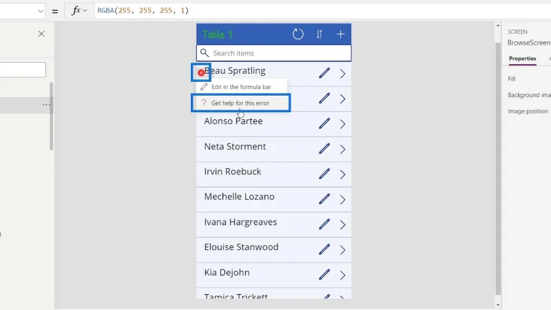 Príručka Microsoft Power Apps |  Kontrola chýb
