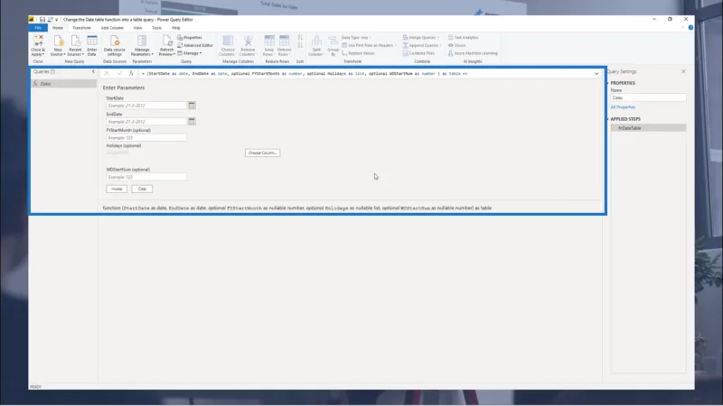Konverter datotabelfunktionen til en tabelforespørgsel i LuckyTemplates