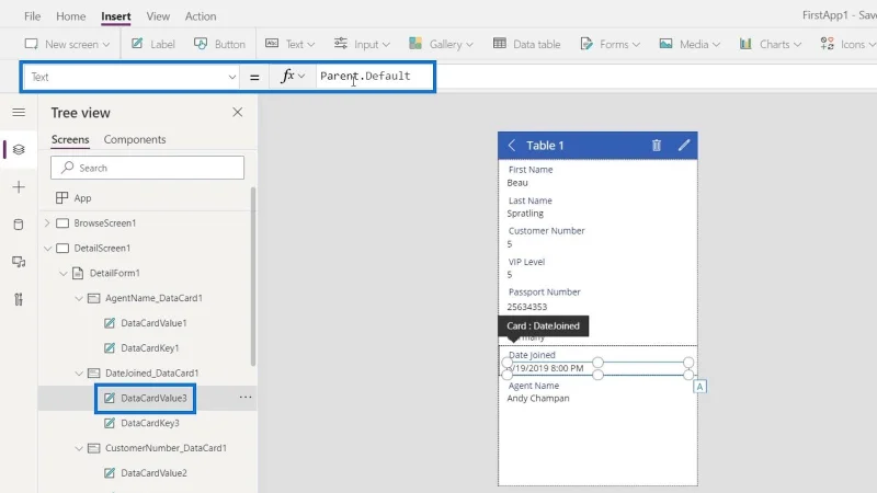 PowerApps-datakort og eiendomstildeling