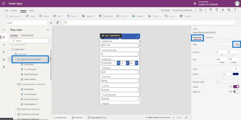 PowerApps-näyttö: muokkaaminen ja päivittäminen