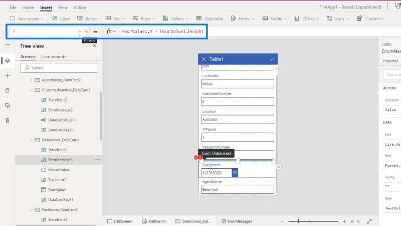 PowerApps-näyttö: muokkaaminen ja päivittäminen