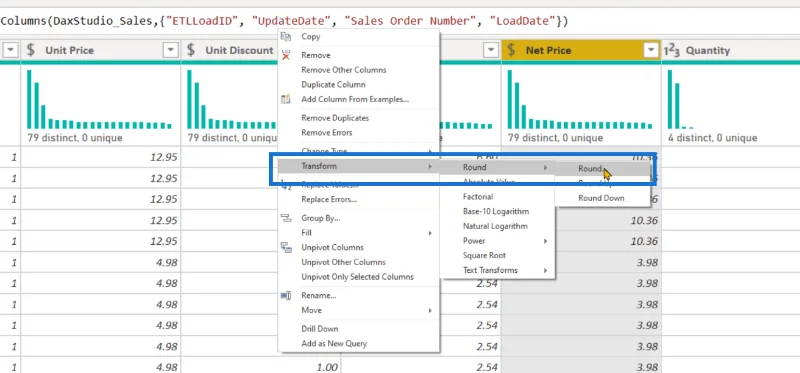 Power Query -optimointi: desimaalilukujen vähentäminen