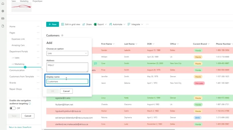 Tilføjelse af SharePoint List Navigation