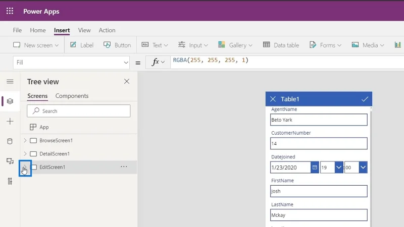 PowerApps-näyttö: muokkaaminen ja päivittäminen
