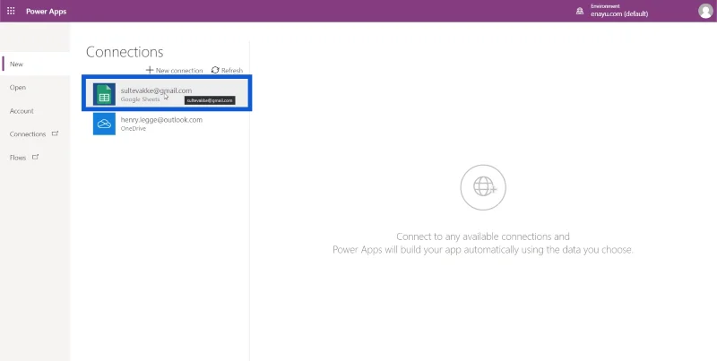 Power Apps-miljøoppsett: Koble til OneDrive og Google Drive