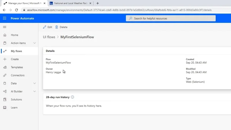 Selenium IDE Power Automate -käyttöliittymässä