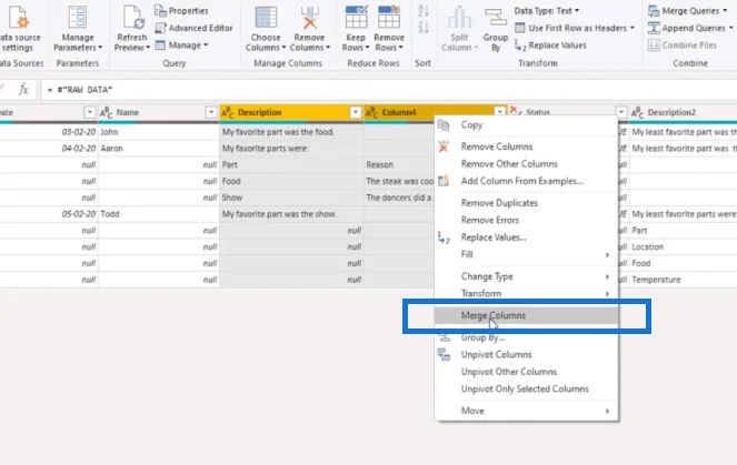 Hogyan lehet dinamikusan egyesíteni az oszlopokat egy Power Query-táblázatban