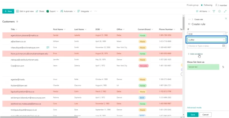 SharePoint-luettelon muotoilun esittely