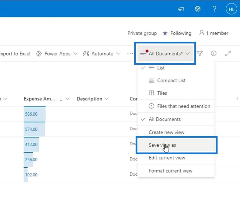 MS SharePoint-visninger |  Opprette og lagre