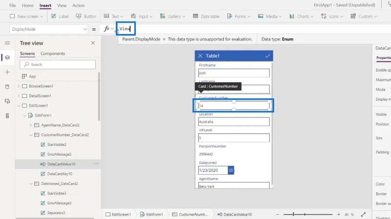 PowerApps-näyttö: muokkaaminen ja päivittäminen