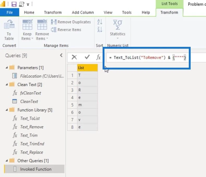 Opprette en tilpasset tekstrensefunksjon i Power Query