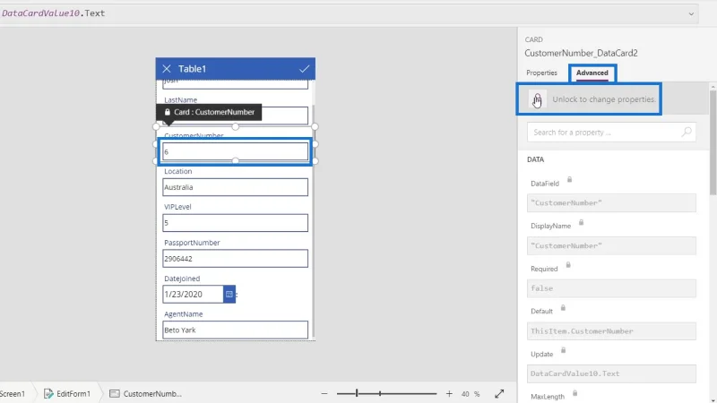 PowerApps-näyttö: muokkaaminen ja päivittäminen