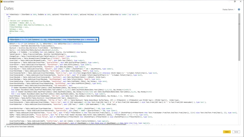 Konverter datotabelfunktionen til en tabelforespørgsel i LuckyTemplates