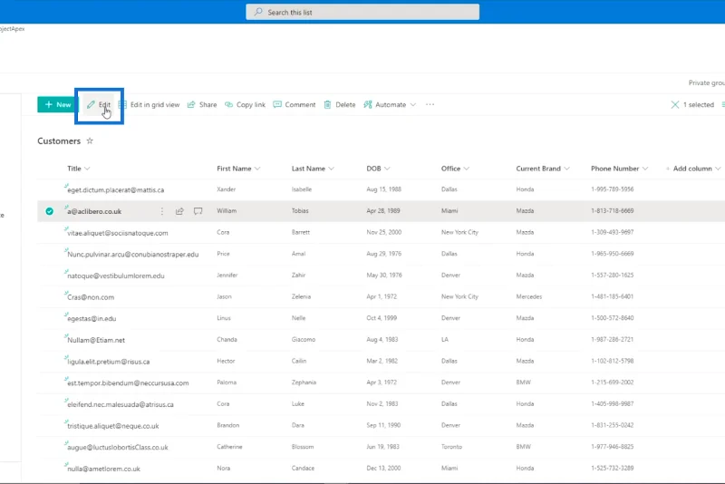 SharePoint-listeelement: Redigering av enkelt og flere elementer