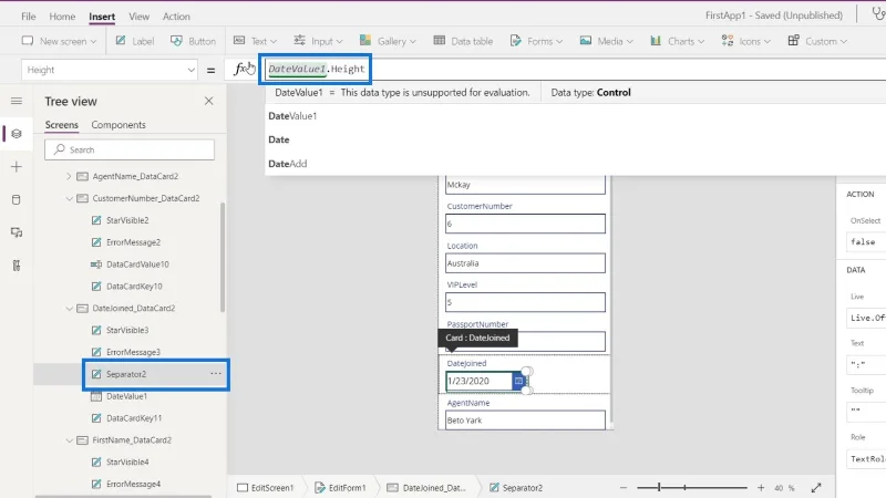 PowerApps-näyttö: muokkaaminen ja päivittäminen