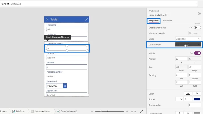 PowerApps-näyttö: muokkaaminen ja päivittäminen