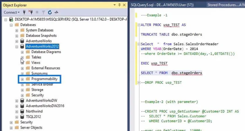 Tallennetut menettelyt SQL:ssä |  Yleiskatsaus
