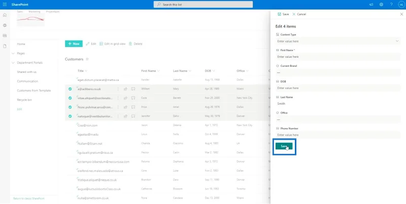 SharePoint-listeelement: Redigering av enkelt og flere elementer
