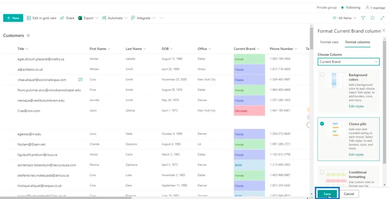 SharePoint-luettelon muotoilun esittely