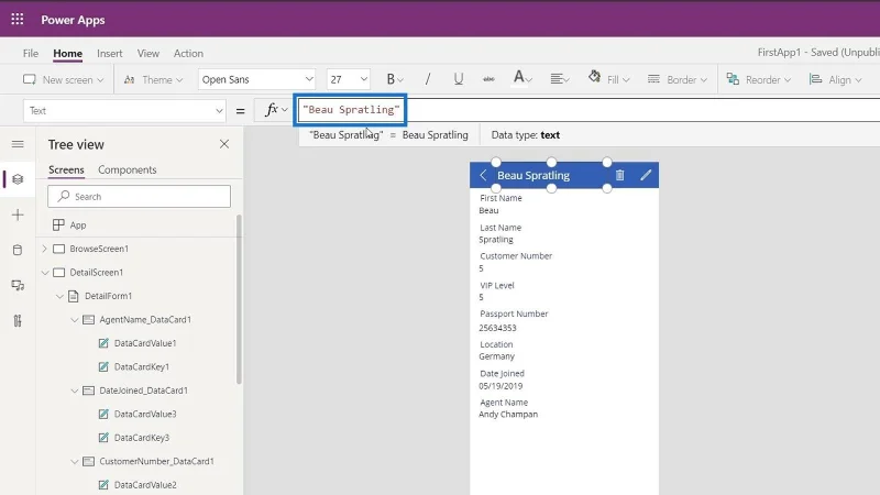 PowerApps-datakort og eiendomstildeling