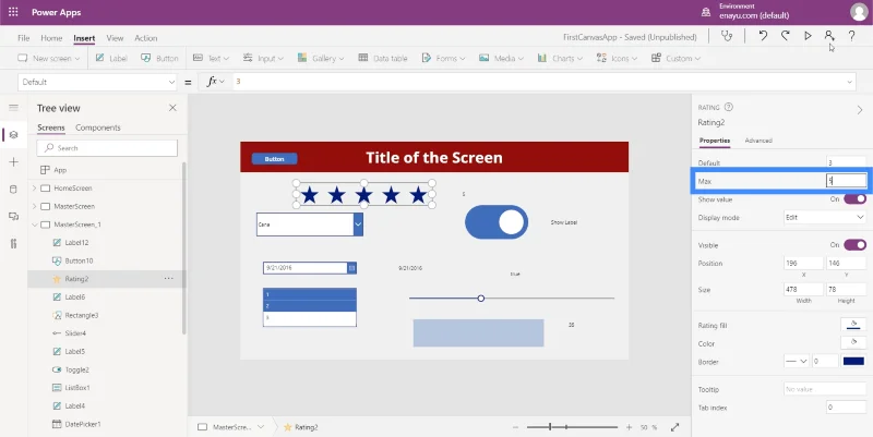 Bemeneti elemek és használatuk a Power Apps-ben