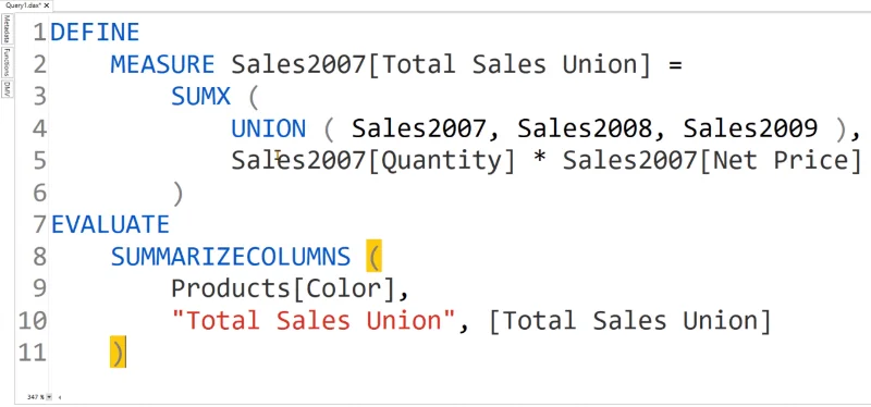 UNION DAX Function vs Power Query