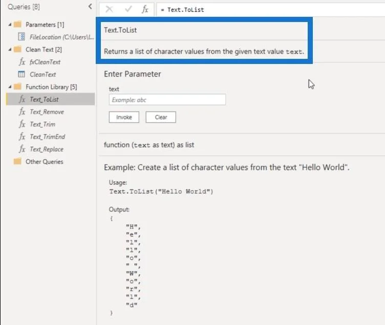 Opprette en tilpasset tekstrensefunksjon i Power Query
