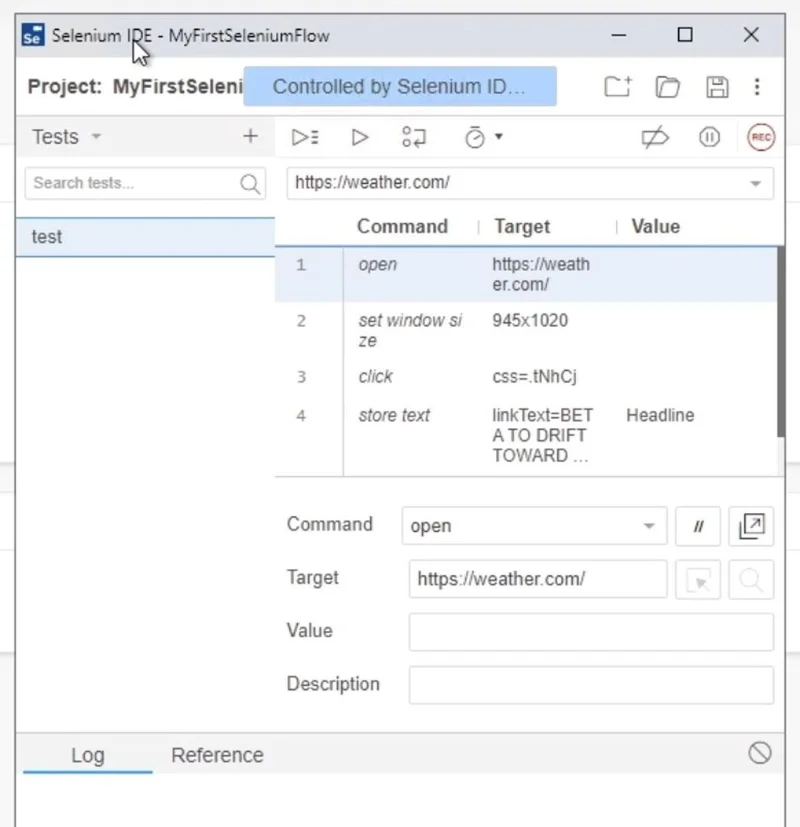 Selenium IDE Power Automate -käyttöliittymässä