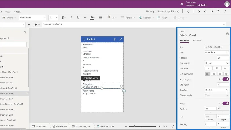 PowerApps-datakort og eiendomstildeling