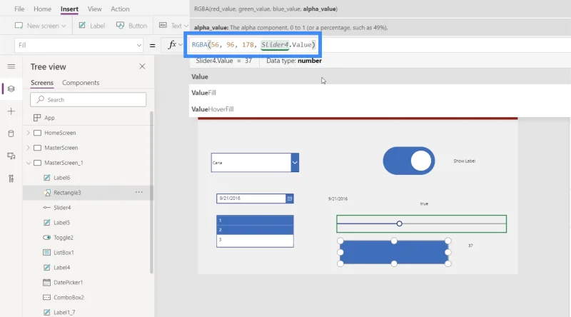 Bemeneti elemek és használatuk a Power Apps-ben