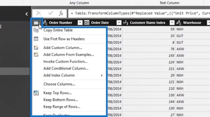 LuckyTemplates Query Editor: Rad- og kolonnetransformasjoner
