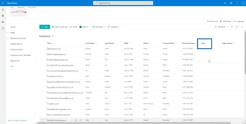 Legger til SharePoint-valgfelt i en liste