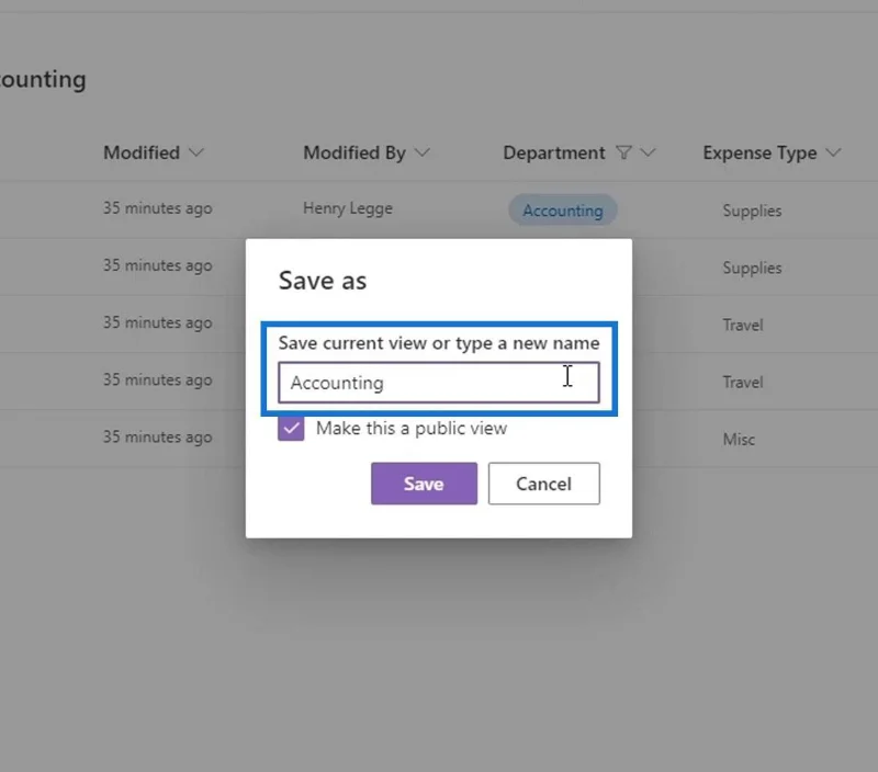 MS SharePoint-visninger |  Opprette og lagre