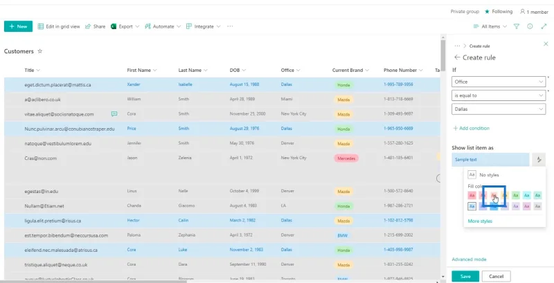SharePoint-luettelon muotoilun esittely