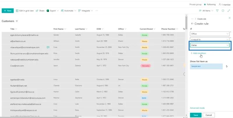 SharePoint-luettelon muotoilun esittely