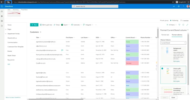 SharePoint-luettelon muotoilun esittely