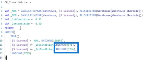 Ikoner i Lucky Templates |  DAX, UNICHAR, UNICODE & brugerdefinerede billeder
