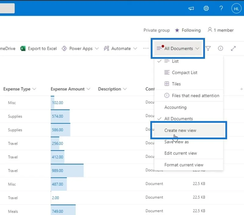 MS SharePoint-visninger |  Opprette og lagre