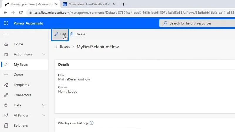 Selenium IDE Power Automate -käyttöliittymässä