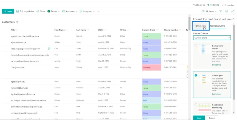 SharePoint-luettelon muotoilun esittely