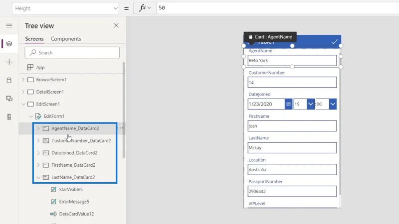 PowerApps-näyttö: muokkaaminen ja päivittäminen