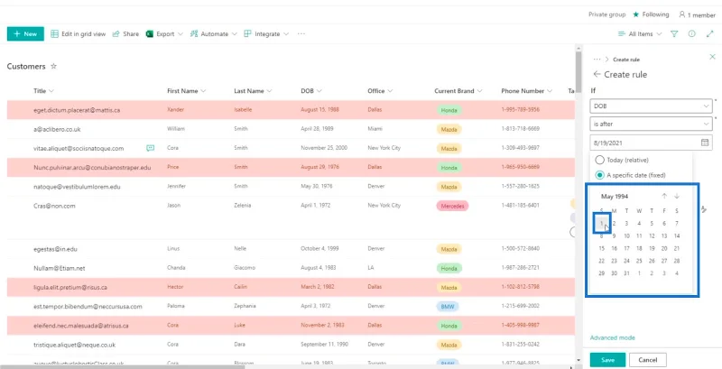 SharePoint-luettelon muotoilun esittely