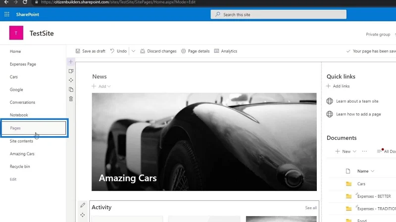 Vytvorenie stránky lokality SharePoint